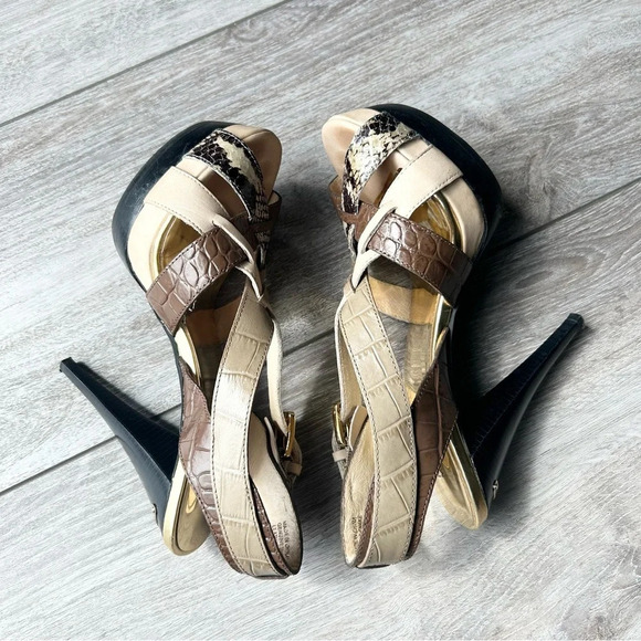 Michael Kors  Niki Cross Strap Genuine Snakeskin Stiletto Heels Sandals - Picture 8 of 14